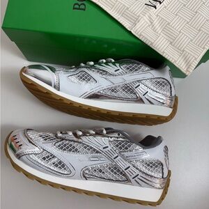 Bottega Veneta White and Silver Sneakers